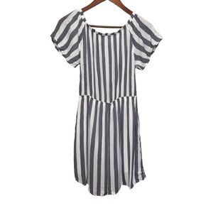 Everly Striped Blue & White Off the Shoulder Rayon Dress Size Medium